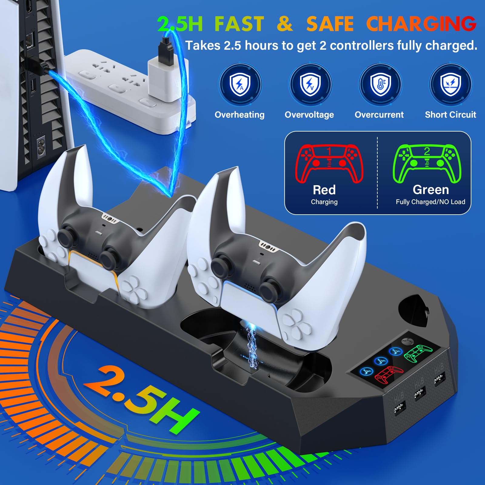PS5/PS5 Slim Cooling Station with Controller Charging Station for Playstation 5 Slim&Standard Disc/Digital Console, PS5 Slim Stand Cooler Accessories Incl Cooling Fan/3 USB Hubs/Headset Holder/Screw - Connect Craze