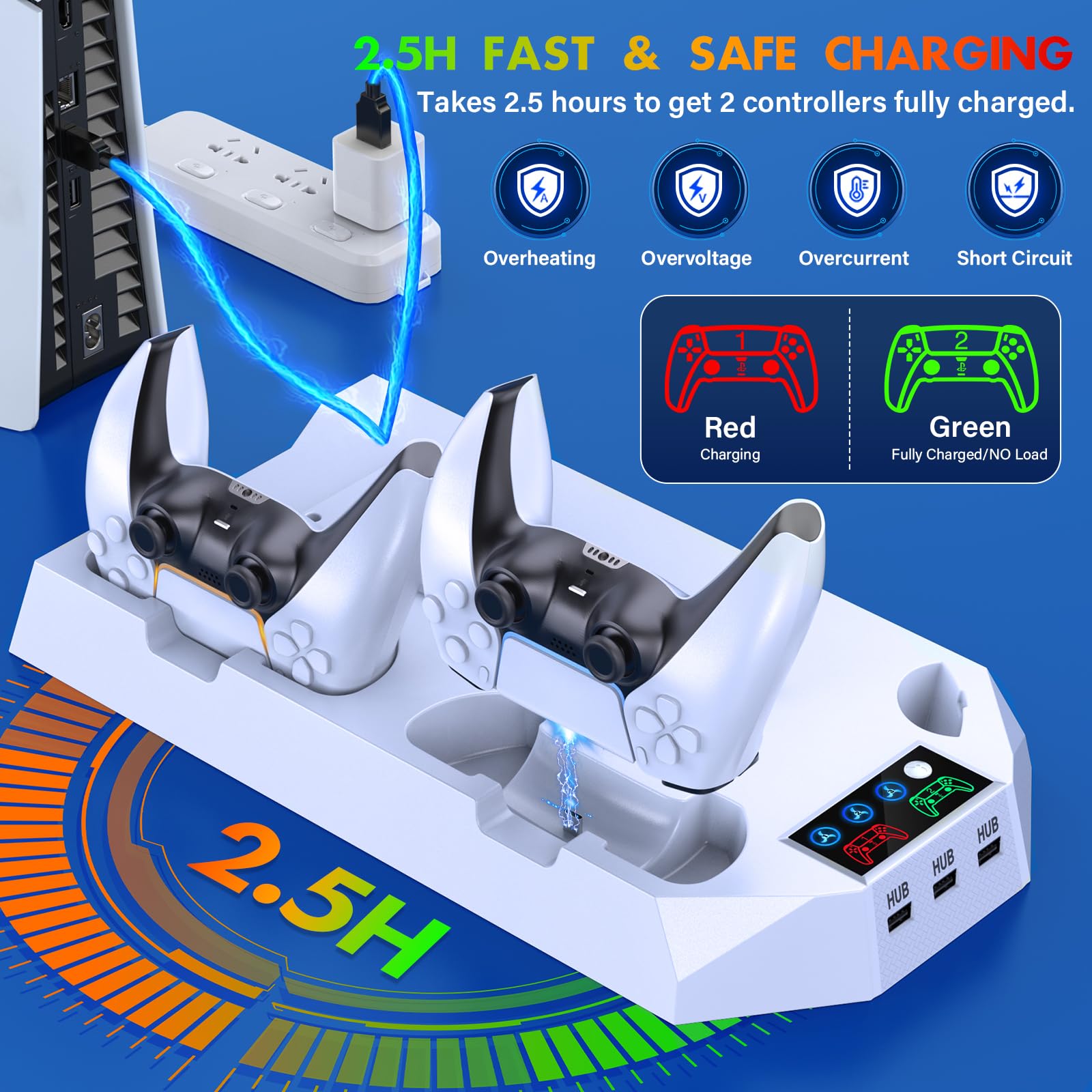 PS5/PS5 Slim Cooling Station with Controller Charging Station for Playstation 5 Slim&Standard Disc/Digital Console, PS5 Slim Stand Cooler Accessories Incl Cooling Fan/3 USB Hubs/Headset Holder/Screw - Connect Craze